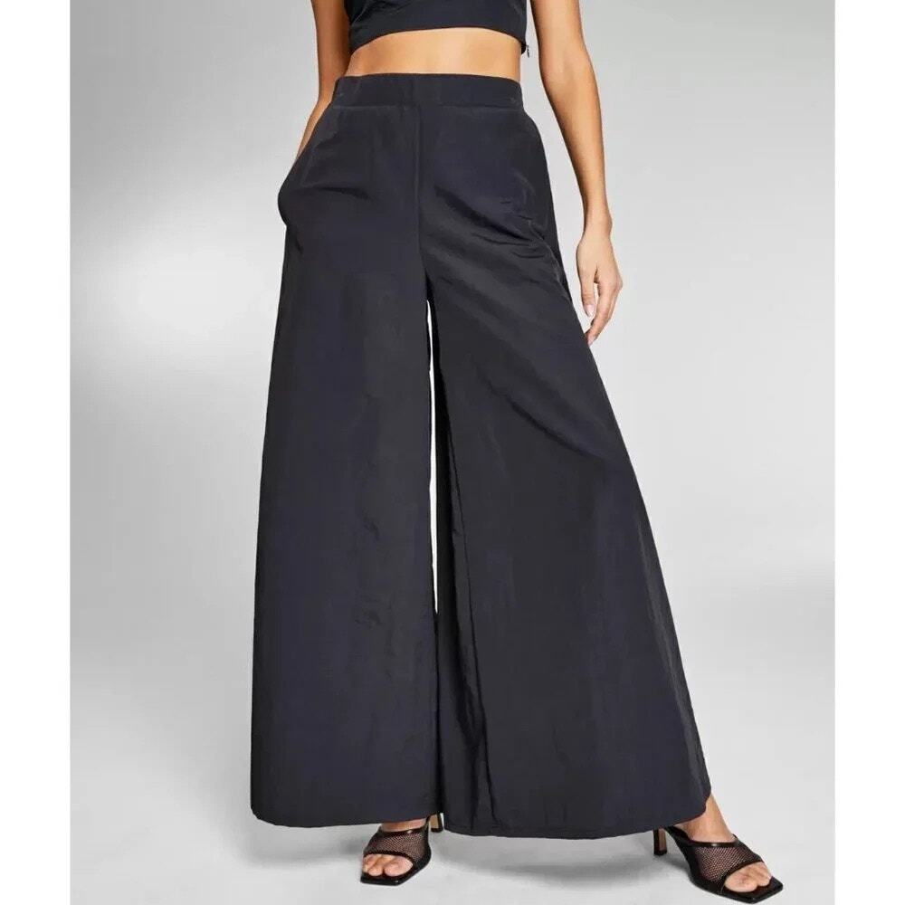 JEANNIE MAI X I.N.C. Ultra-Wide Leg Black Nylon Palazzo Pants Size 10
